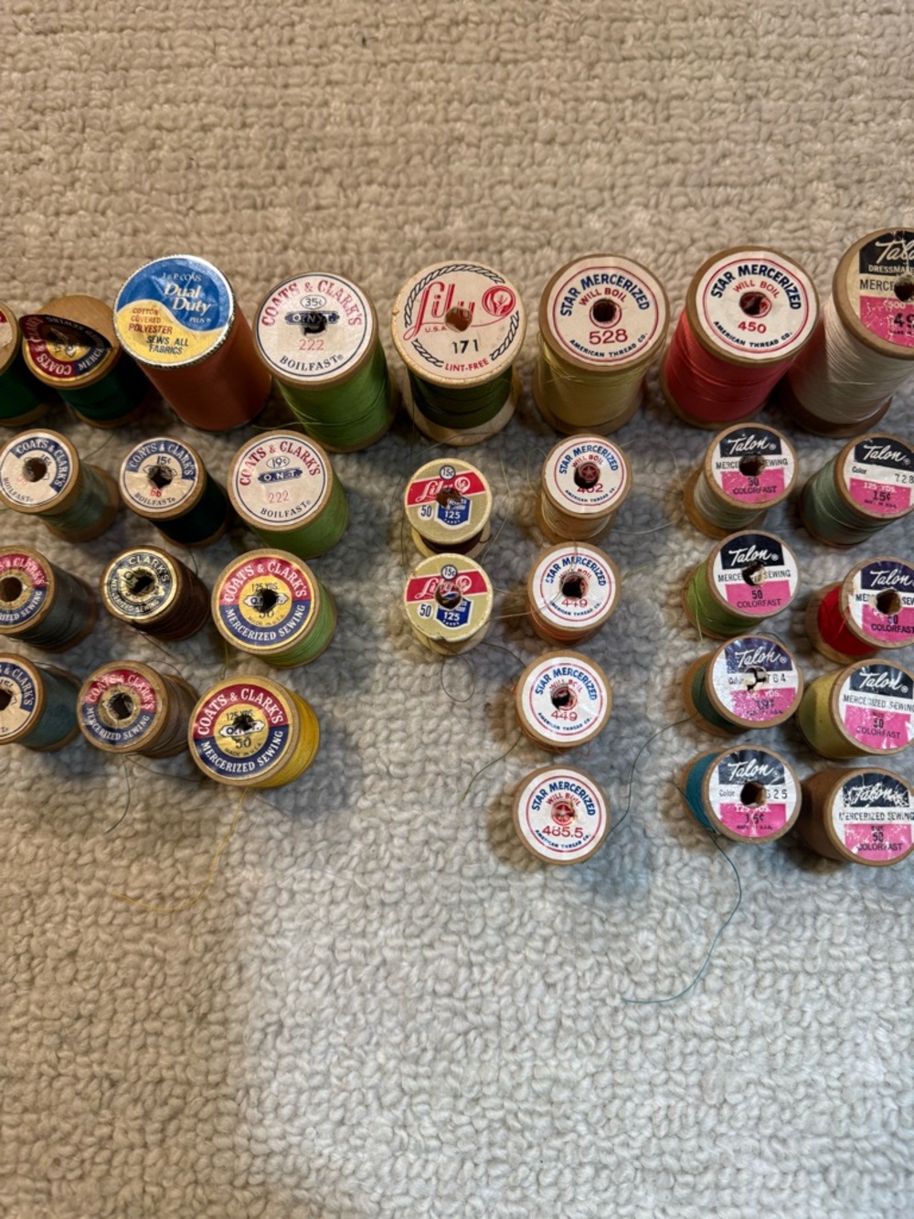 Vintage Wood Spool Thread Lot: 53 Pieces for craft, cottagecore, maximalism, - Picture 3 of 13